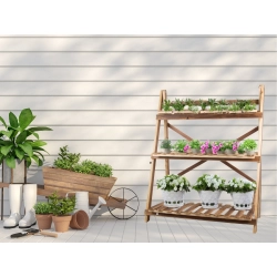 Kwietnik stojący drewniany wysoki na kwiaty doniczki 3 poziomowy regał