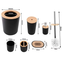 Zestaw łazienkowy szczotka do łazienki wc dozownik kosz czarny komplet 6w1