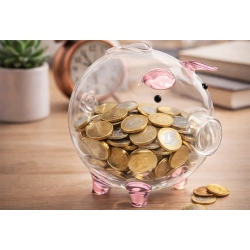 Świnka skarbonka szklana mała na pieniądze monety banknoty na prezent