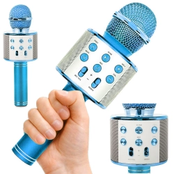 Mikrofon bezprzewodowy bluetooth głośnik karaoke modulator głosu okrągły — Niebieski