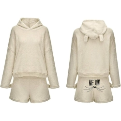 Ciepła piżama damska dwuczęściowa z kapturem miękka pluszowa krótkie xl