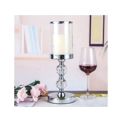 Świeczniki lampiony glamour metal szkło kryształowe komplet chromowy 3 szt