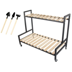 Kwietnik drewniany na kwiaty doniczkowe dwupoziomowy półka na kółkach taras