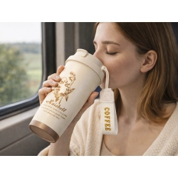 Kubek termiczny 530ml słomka z uchwytem stalowy termos na zimne i gorące
