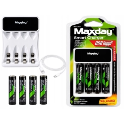 Ładowarka do akumulatorków AA i AAA LCD z kablem USB-C i 4 akumulatorkami AA