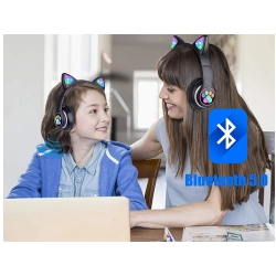 Słuchawki bezprzewodowe bluetooth radio fm mp3 kocie uszy podświetlenie led — zdjęcie 5