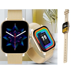 Smartwatch zegarek damski męski gumowy pasek sport bluetooth rozmowy złoty