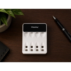 Ładowarka do akumulatorków AA i AAA LCD z kablem USB-C i 4 akumulatorkami AA