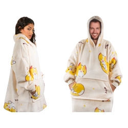 Ciepła bluza kotek koc oversize xxl 2w1 gruba futrzak miękka z kapturem