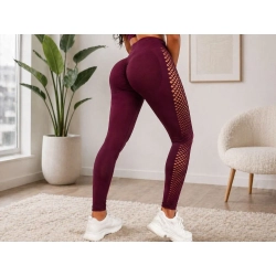Legginsy damskie push up modelujące długie wysoki stan fitness bordowe l/xl — zdjęcie 2