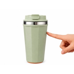 Kubek termiczny termos na gorące napoje kawa 380ml z przyssawką anti-spill - miętowy matowy z pomarańczową przyssawką
