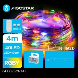 Lampki choinkowe druciki 40 led na baterie guzikowe 4 m RGBY - zdjęcie 2
