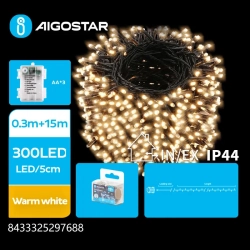 Lampki choinkowe na baterie 300led na 3 baterie AA, Ciepła biel, 15m - zdjęcie 2
