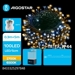 Lampki choinkowe na 3 baterie AA ciepłe z zimnym 100led 5m
