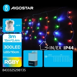 Lampki choinkowe sople przepływ 300LED na 3 baterie AA Multikolor 3m - zdjęcie 2