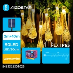Solarna lampki w kształcie kropli deszczu 50led Ciepła biel 10M