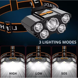 Latarka czołowa L-T21 posiada 4 tryby pracy 5 super jasnych diod LED
