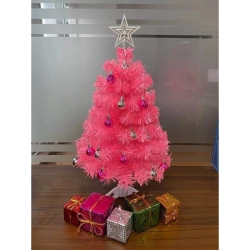 Mini choinka na biurko zestaw z bombkami światełkami i prezentami 58cm Różowa