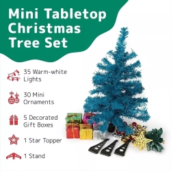 Mini choinka na biurko zestaw z bombkami światełkami i prezentami 58cm-Zielona