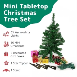 Mini choinka na biurko zestaw z bombkami światełkami i prezentami 58cm-Zielona
