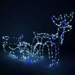 Świecący renifer led z saniami dekoracja świąteczna światełka flash niebieski