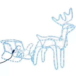 Świecący renifer led z saniami dekoracja świąteczna światełka flash niebieski