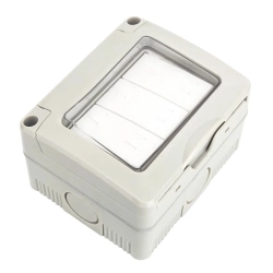 Wodoodporny włącznik potrójny jednobiegunowy natynkowy szary z klapką