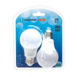 2 x Żarówka LED A60 E27 6W=52W 610lm ZIMNA