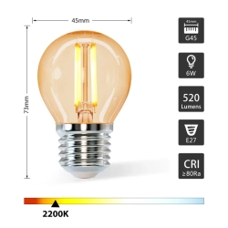 Żarówka LED Filament Bursztynowa G45 E27 6W