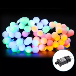 Zewnętrzne lampki choinkowe mleczne kulki 100led RGBY 10 m (kolor+ciepłe)