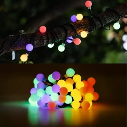 Ozdoba ogrodowa-Girlanda solarna małe kulki Mleczne RGB 50led 12m.