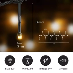 Lampki choinkowe zewnętrzne łańcuch 500 LED ciepłe 5m 230/24V 7.5W