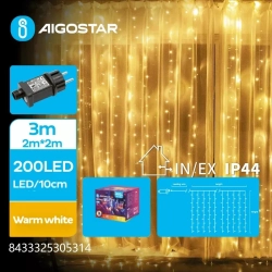 Lampki choinkowe kurtyna świetlna 200LED 2x2m biała ciepła IP44 3.6w