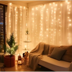 Lampki choinkowe kurtyna świetlna 200LED 2x2m biała ciepła IP44 3.6w