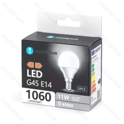 Żarówka LED 11W 6500K 1060lm biała kulka G45 E14 2szt białe zimne