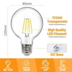 Żarówka LED Filament Przezroczysta G80 E27 6W
