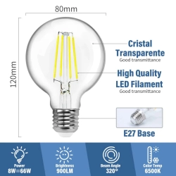 Żarówka LED Filament Przezroczysta G80 E27 8W