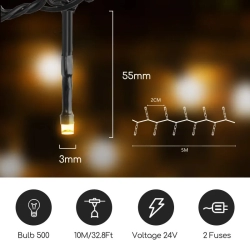 Lampki choinkowe 500 LED niskiego napięcia 10m zewnętrzne ciepłe