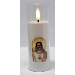 Świeca LED z św. obrazkiem LED 5.5x15cm z efektem płomienia 2xAA na groby