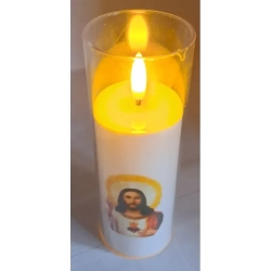 Świeca LED z św. obrazkiem LED 5.5x15cm z efektem płomienia 2xAA na groby