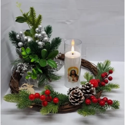 Świeca LED z św. obrazkiem LED 5.5x15cm z efektem płomienia 2xAA na groby