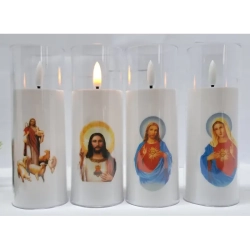 Świeca LED z św. obrazkiem LED 5.5x15cm z efektem płomienia 2xAA na groby