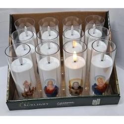 Świeca LED z św. obrazkiem LED 5.5x15cm z efektem płomienia 2xAA na groby