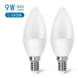 2 x Żarówka diodowa świeczka LED C37 E14 9W 840lm. zimna