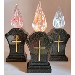 Znicz solarny LED żywy płomień dekoracyjny czarny z krzyżykiem 3 kolory