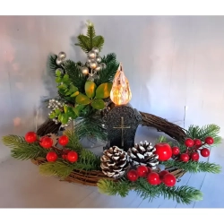 Znicz solarny LED żywy płomień dekoracyjny czarny z krzyżykiem 3 kolory