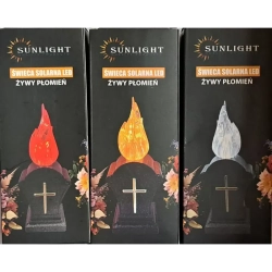 Znicz solarny LED żywy płomień dekoracyjny czarny z krzyżykiem 3 kolory