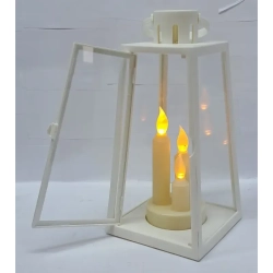 Lampion latarnia LED trzy świece biała latarnia z uchem do wieszania - zdjęcie 1