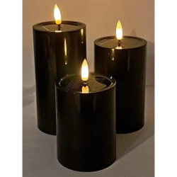 Świeca solarna LED 7.5cm czarna wodoodporna z efektem płomienia 3 rozmiary