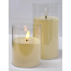 Świeca LED fi7.5cm w przezroczystej osłonie 2 rozmiary